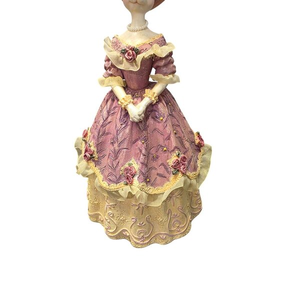 Vintage Victorian-Style Bunny Figurine In Pink Dress With Hat & Feathers - Picture 6 of 10